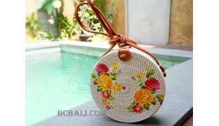 sling bags rattan with flower decoration